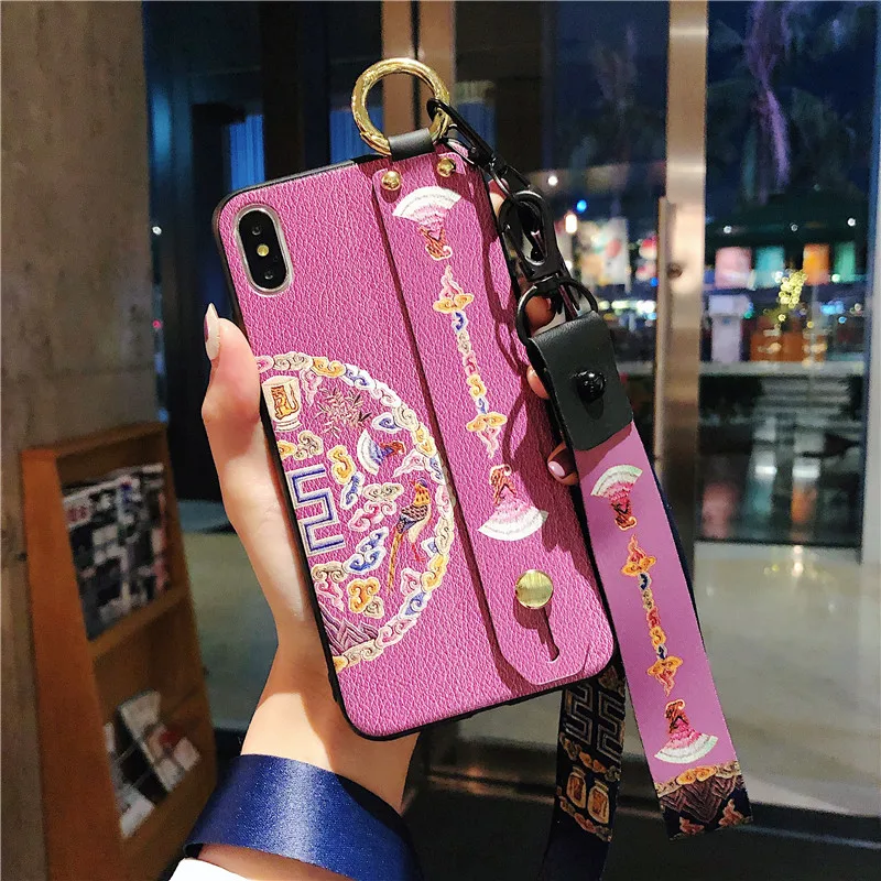 Lanyard Kickstand Phone Case For iphone 7 8 6 6s plus X Xs max XR Flower Soft Silicone Wrist Strap Phone  Case For iPhone X XS 10 (18)