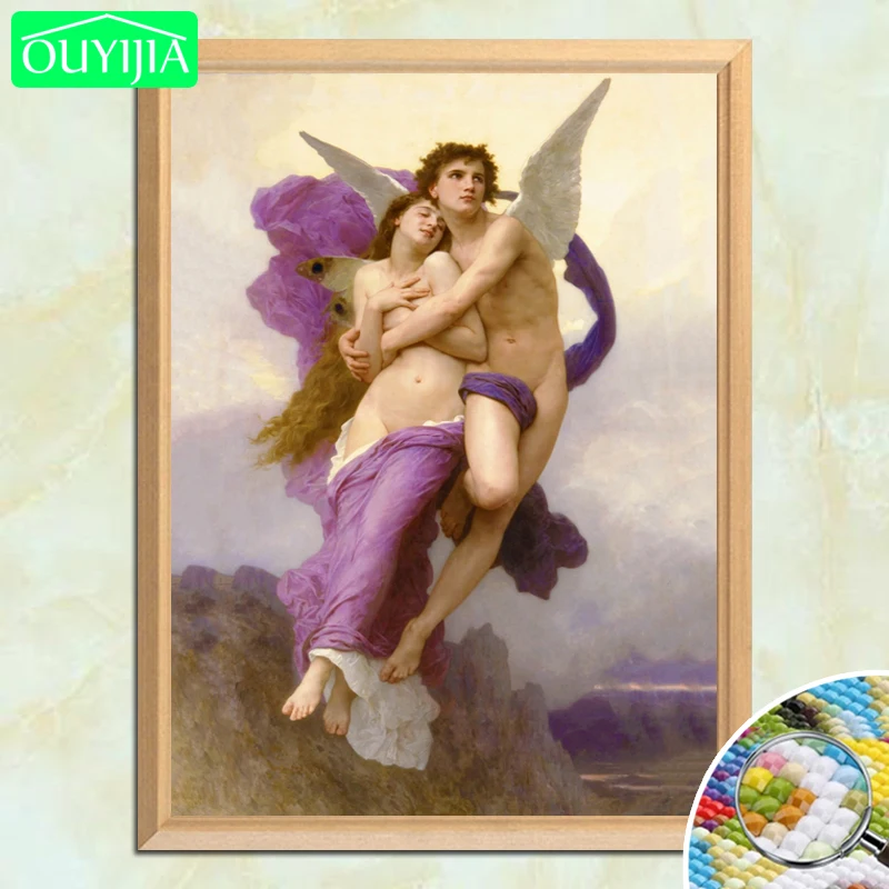 

French Bouguereau Famous Painting "Psyche" 5D DIY Diamond Painting Full Square Embroidery Rhinestones Mosaic Decoration Picture