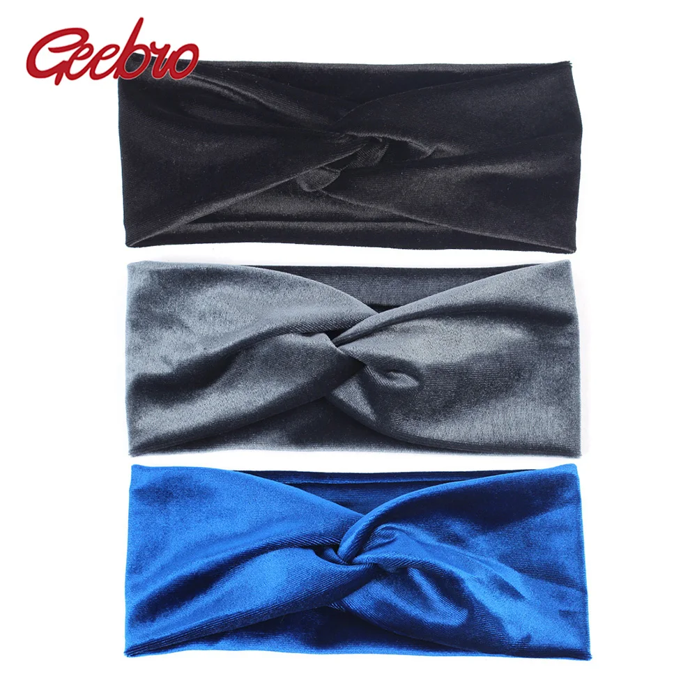 

Geebro Women's Headband Winter Velour Cross Velvet Twisted Knot Hairband For Girls Soft Warm Solid Yoga Turban Hair Accessories
