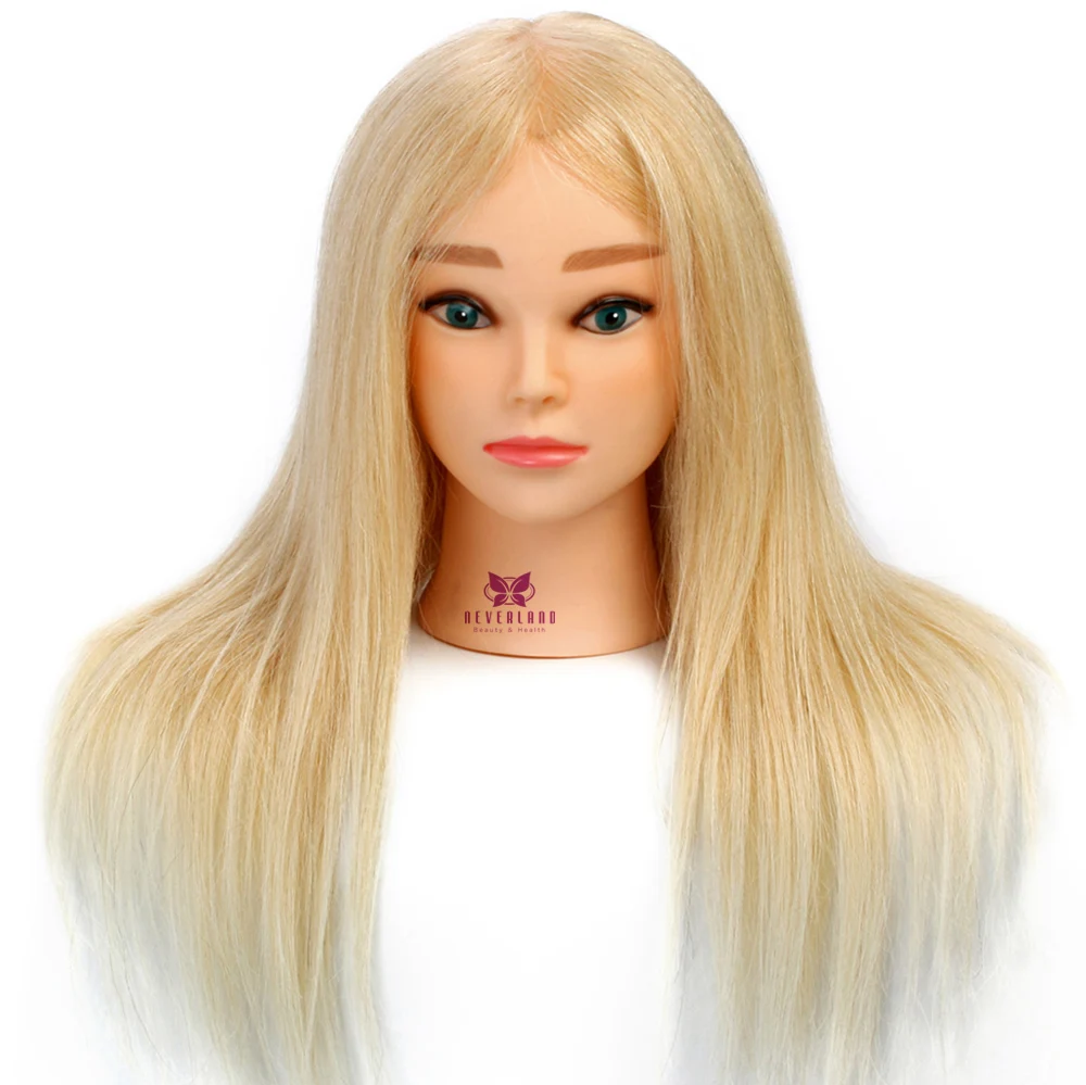 

100% Real Hair 22'' Hair Salon Models Made Wigs Female Mannequin Head Display Training Head For Hairdressers + Table Clamp