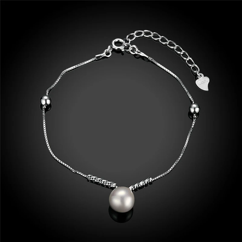 Fine Real 925 Sterling Silver Color Bracelets for Women White Pearl