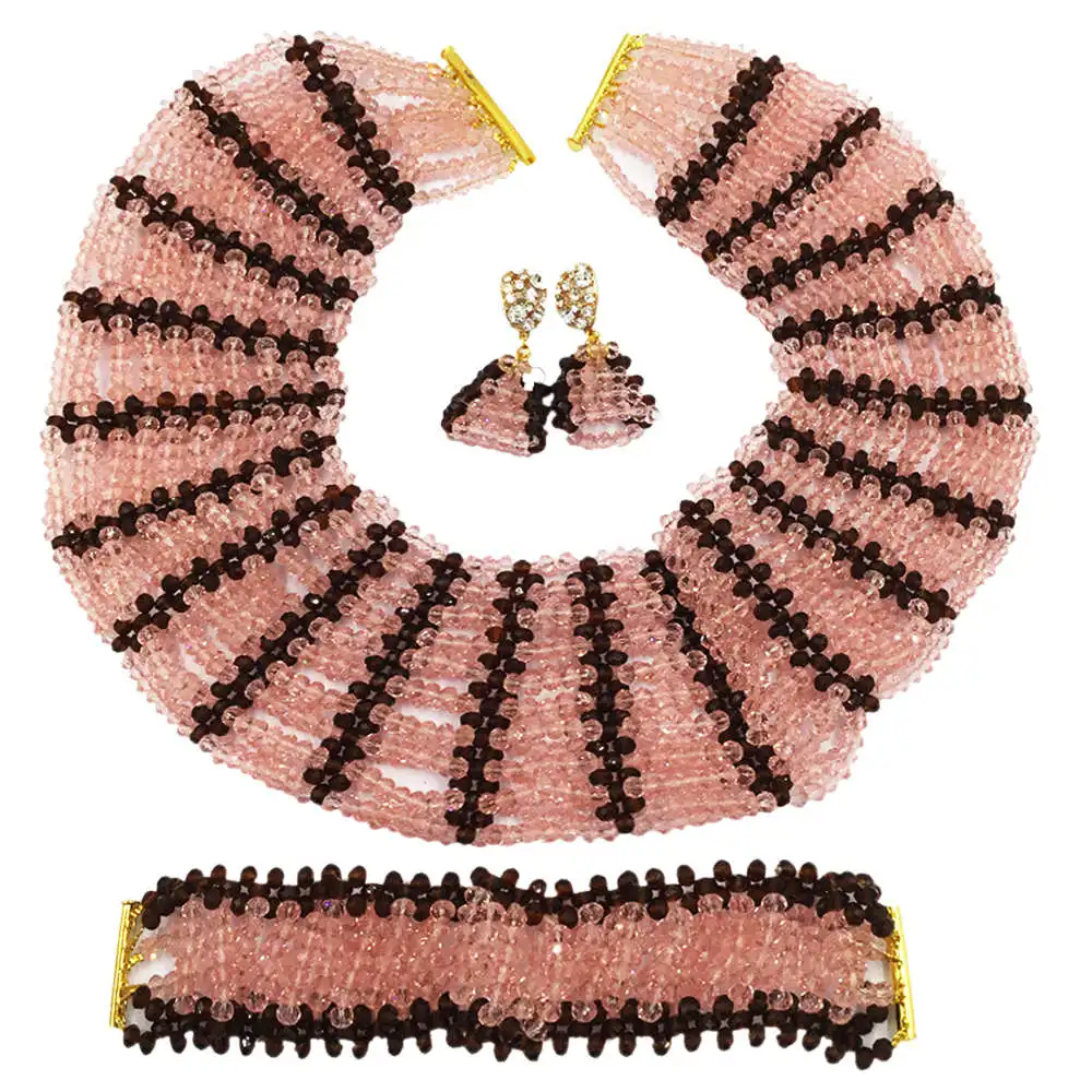 

Fashion Peach and Brown Beads African Jewelry Set for Women Nigerian Party Jewelry Sets 10C-SXK-015