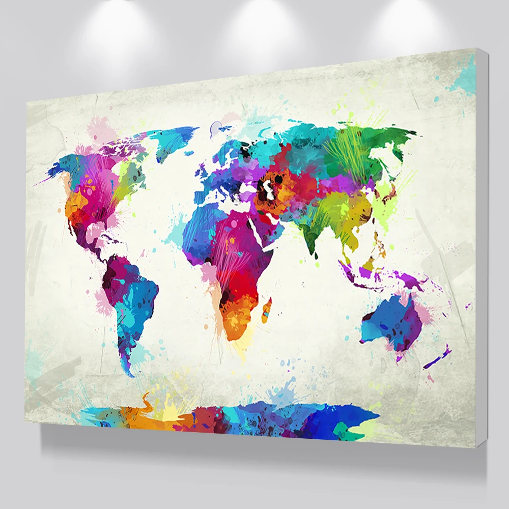 World Map Huge Large Poster Big Thin Canvas Wall  Art Watercolor Custom A02 