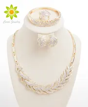 Fashion Gold Color Wedding Jewelry Set Luxury Women Party Set Rhinestone Bridal Necklace Earrings Bracelet Ring Jewelry Set