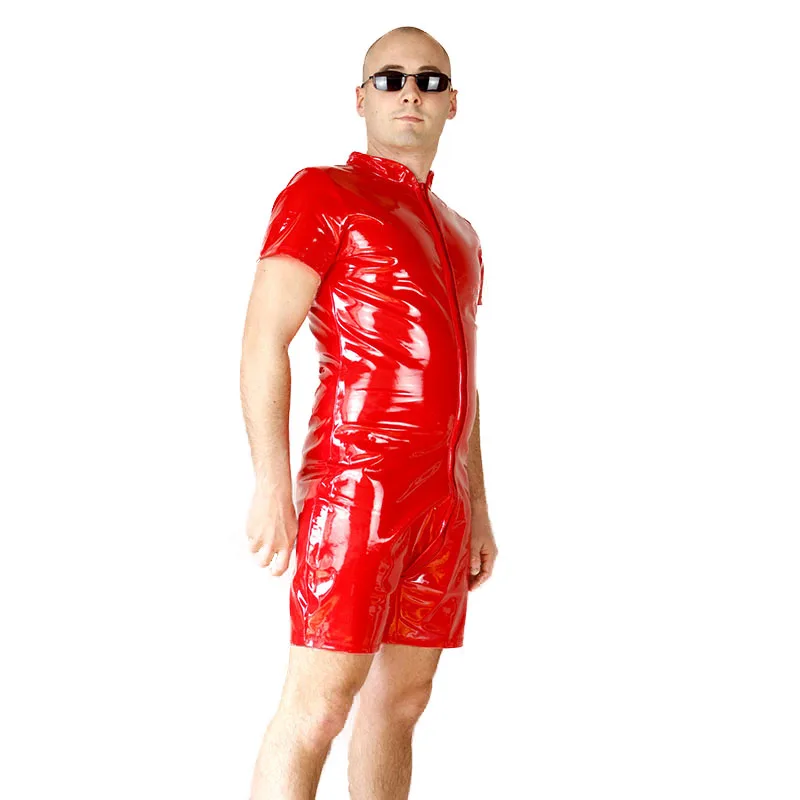 Плюс Размеры S-XXL мужской pvc кожаный Детский костюм 2019 красные, черные открытой промежностью комбинезон на молнии мужские Фетиш латексная