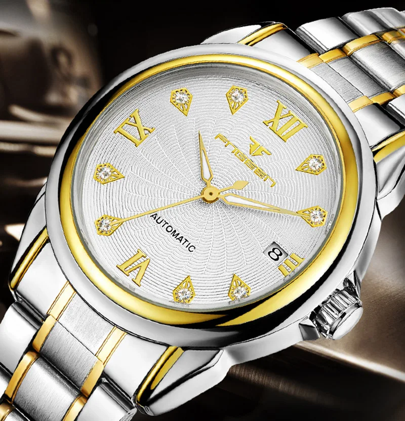 

FNGEEN top luxury brand steel calendar men automatic mechanical watch men business waterproof luminous relogio masculino