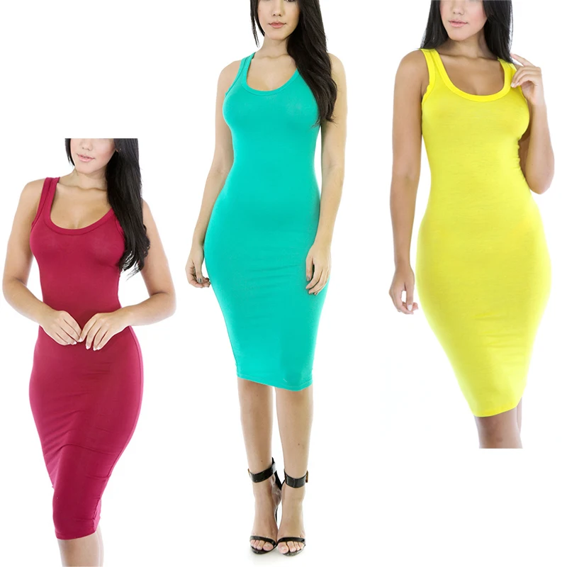 أزياء النساء مثير س الرقبة فساتين بلا أكمام ضئيلة Vestidos سترة الدبابات Bodycon اللباس حبال بلون حزب اللباس