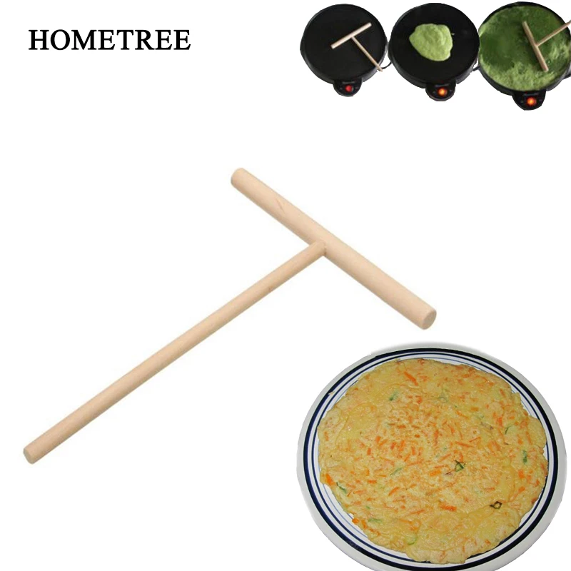 

HOMTREE 1 Pcs Wooden T Type Scraper Waffle Tortilla Cake Round Rolling Pancake Scraper Paste Batter Rolling Kitchen Gadget H612