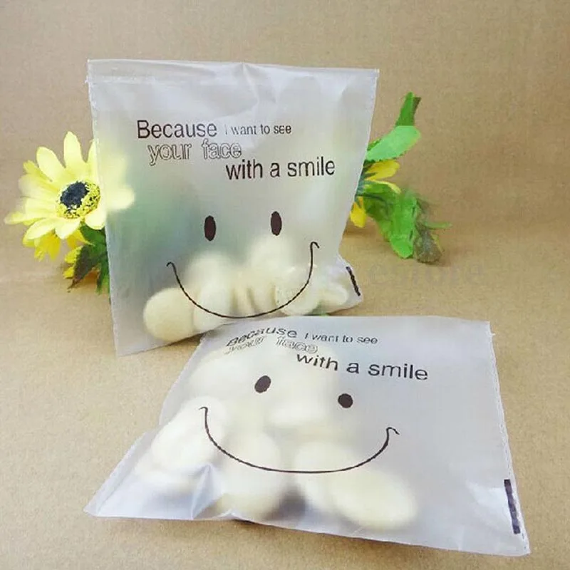 50pcs/lots  6.69" x 5.31" Smiley Face Self Adhesive Packing Plastic Candy Cookie DIY Bags Gift
