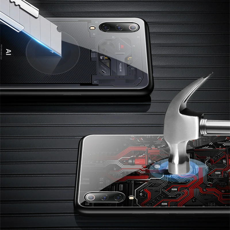 Aixuan Glass Case For Xiaomi mi 9/Mi 9 Explorer/Xiaomi mi 9 SE Case Painted Tempered Glass Silicon Protective full Cover Cases