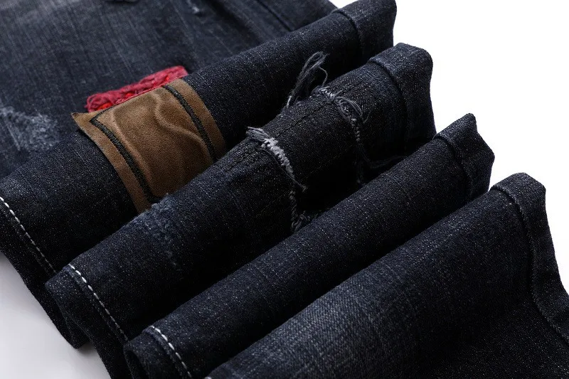 Новый европейский и американский тенденция стрейч джинсы осень-зима модели Для мужчин джинсы Для мужчин отверстие сократить гнилой