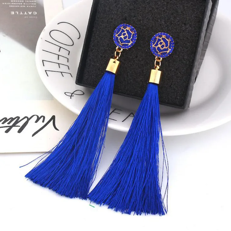 Neue Bohemian ethnische Quaste Kristall mode-дизайн Sommer Frauen Ethnische Ohrringe Frauen Pendientes Schmuck Weibliche - Окраска металла: blue