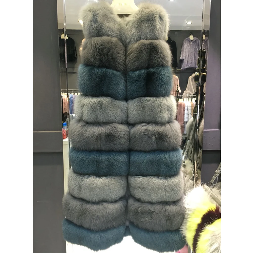 Real Natural Fur Vest Women's Winter Genuine Fox Leather Jacket Long Overcoat Girl Ladies Multi Color Coat | Женская одежда