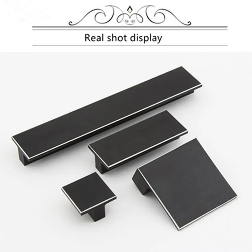 

Modern minimalist cabinet handle wardrobe door drawer handle black American handle milling side handle