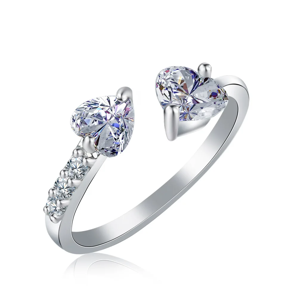

Hainon Luxury Red Blue Stone Crystal Rings For Women Sliver Color Wedding Engagement Rings Jewelry Adjustable Size Heart Rings