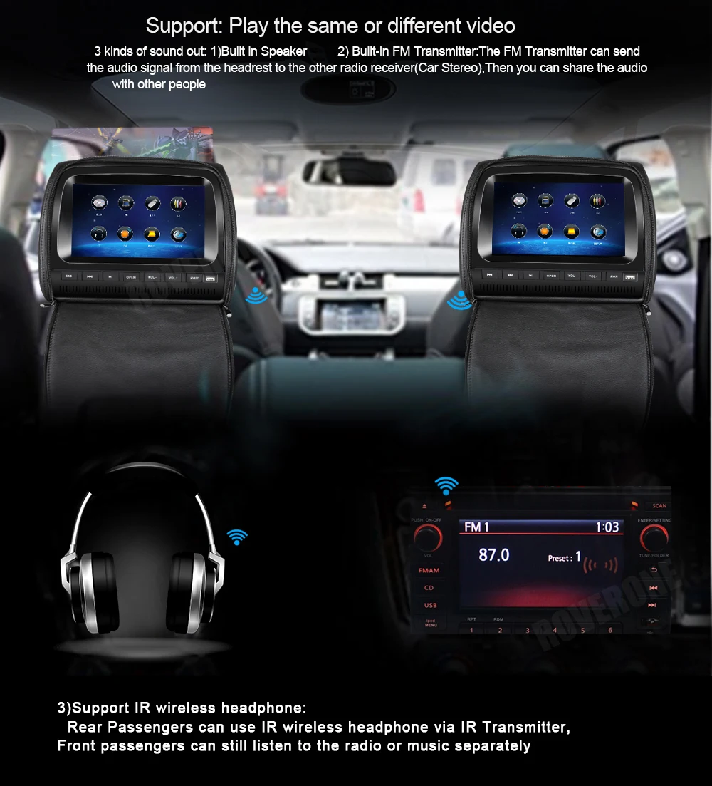 

2 Pcs X 9.2 Inch Automotivo Auto Multimidia Multimedia Audio Car Headrest Monitor TFT LCD Player Head Rest Screen