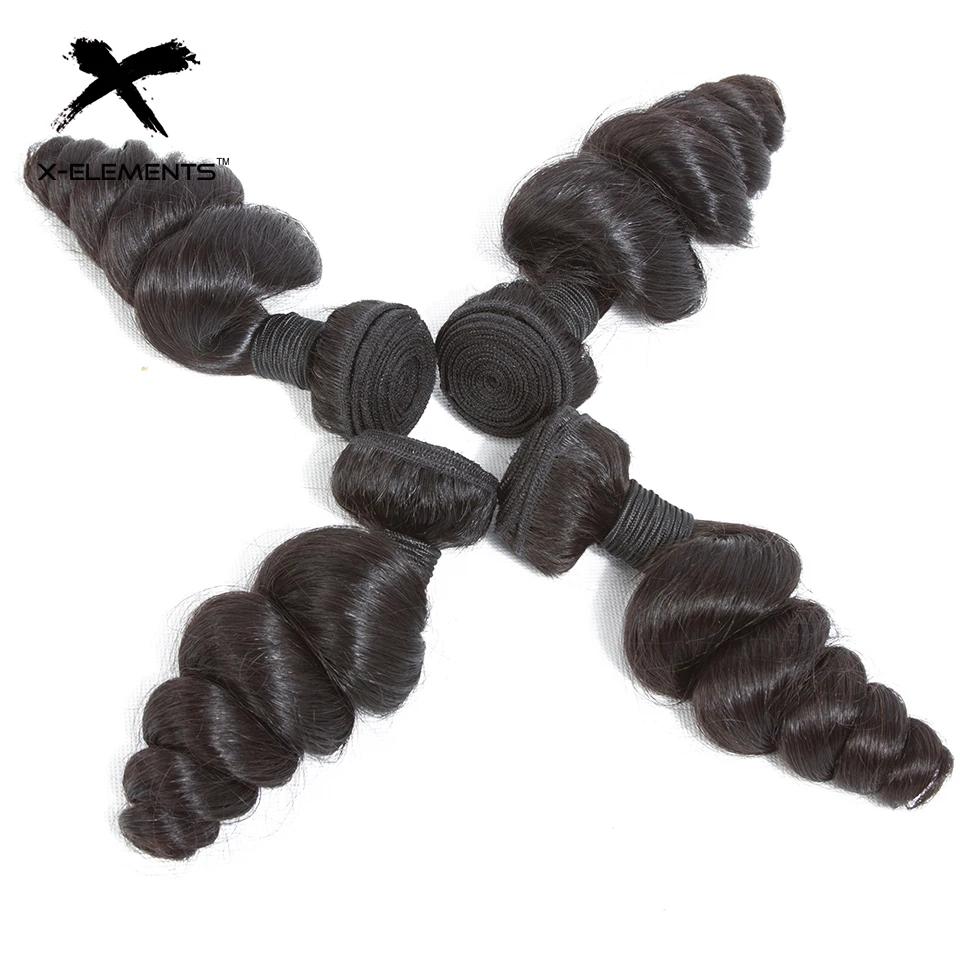 X-Elements Brazilian Loose Wave Hair 134 Bundles Deals Natural Color Human Hair Extensions 8-26 Non Remy Hair Weave Bundles (4)