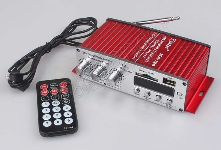 Автомобильный аудио стерео Мощность усилитель USB FM SD DVD MP3 плеер 12 V 2ch усилитель выходной мощности 20WX2 RMS