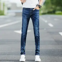 2018 новые синие джинсы мужские новый дизайн Брендовые однотонные Цвет узкие облегающие джинсы Высокое качество Повседневное брюки