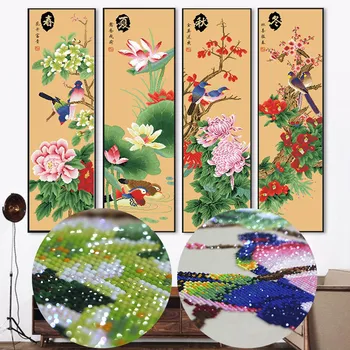 

DIY 5D Diamond Embroidery, Mosaic, Spring Peony, Summer Lotus, Autumn Daisy, Wintersweet, AB Dr., Diamond Painting, Cross Stitch