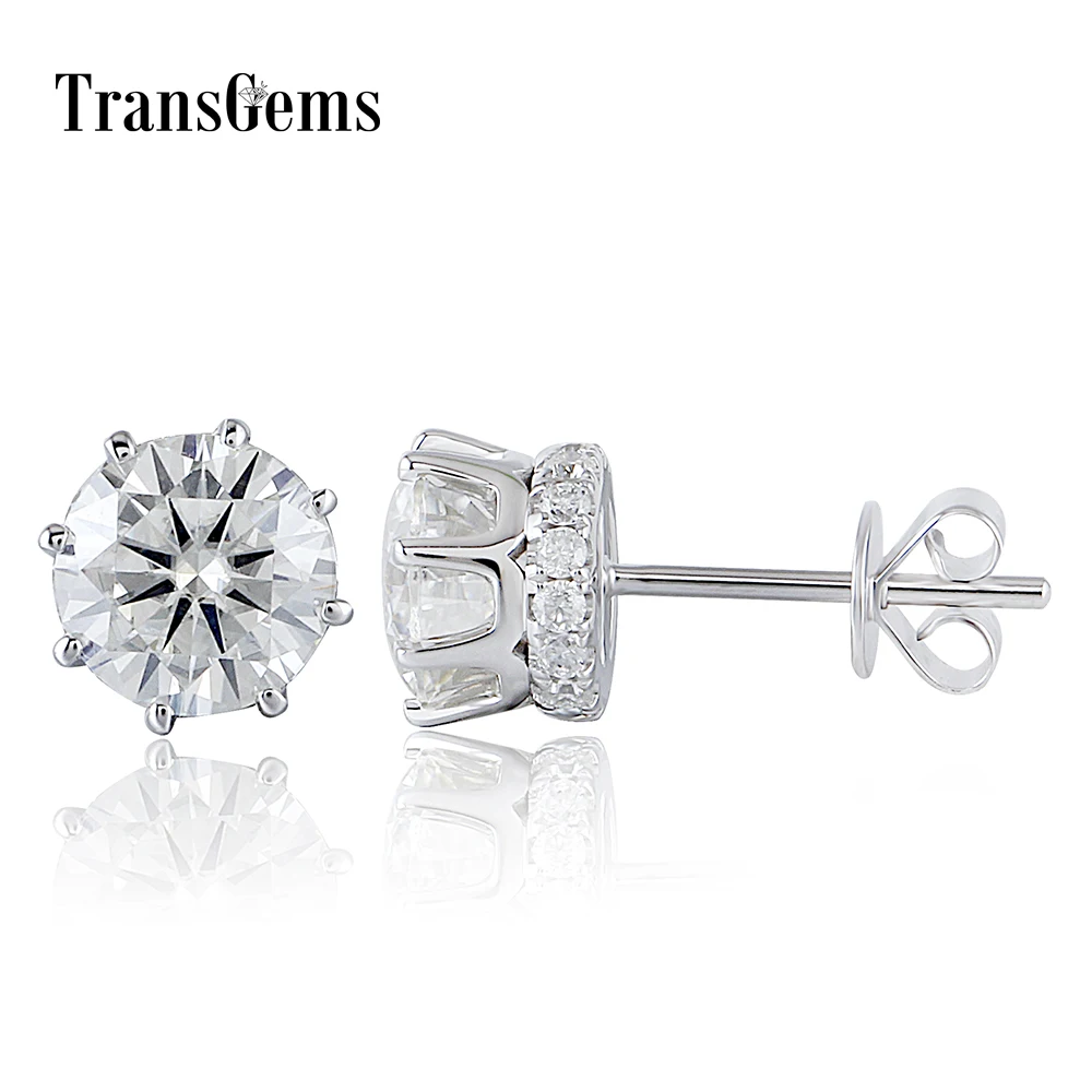 Женские однотонные серьги Transgems 14K 585 белое золото 2CTW 6 5 мм|Серьги-гвоздики| |