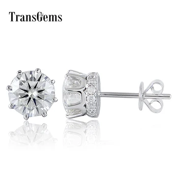 

Transgems Solid 14K 585 White Gold 2CTW 6.5mm GH Color Clear Moissanite Stud Earring with Accents Push Back for Women