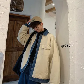 

2019 Korean Style Men's Fashion Outerwear Splicing Cowboy Loose Coats Windbreaker Streetwear Brand Bomber Denim Jackets M-2XL