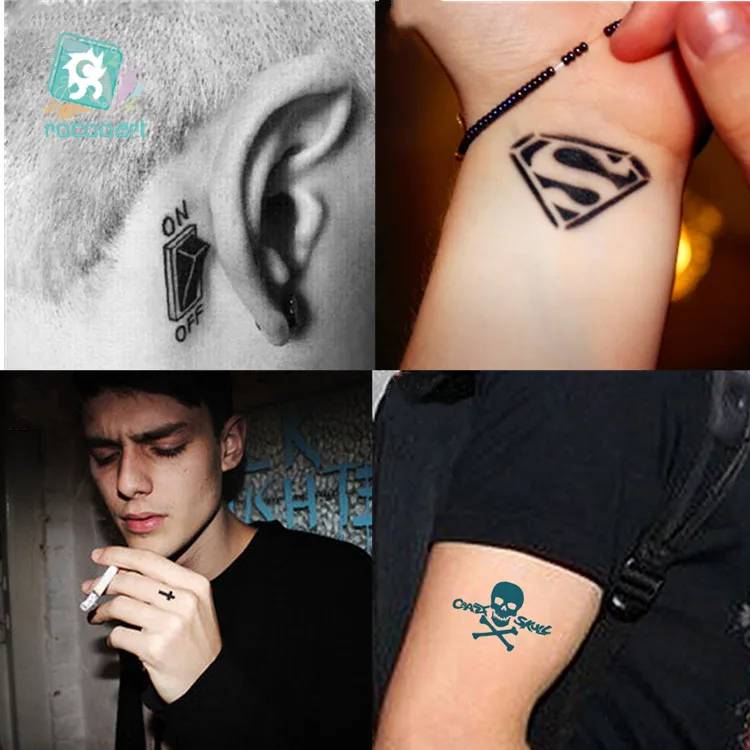 

Rocooart Waterproof Temporary Tattoo Sticker Skull Pistol Flash Tatoo Fake Tatto arm Wrist Foot hand neck For Men Women Taty