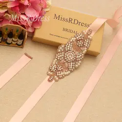 MissRDress жемчугом свадебный пояс розовое золото кристалл пояс невесты стразы цветок Свадебные лента для свадьбы платья JK899