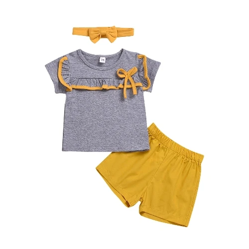Комплект одежды для маленьких мальчиков и девочек, семейный костюм для брата и сестры, милый комплект одежды с короткими рукавами+ штаны - Цвет: Цвет: желтый