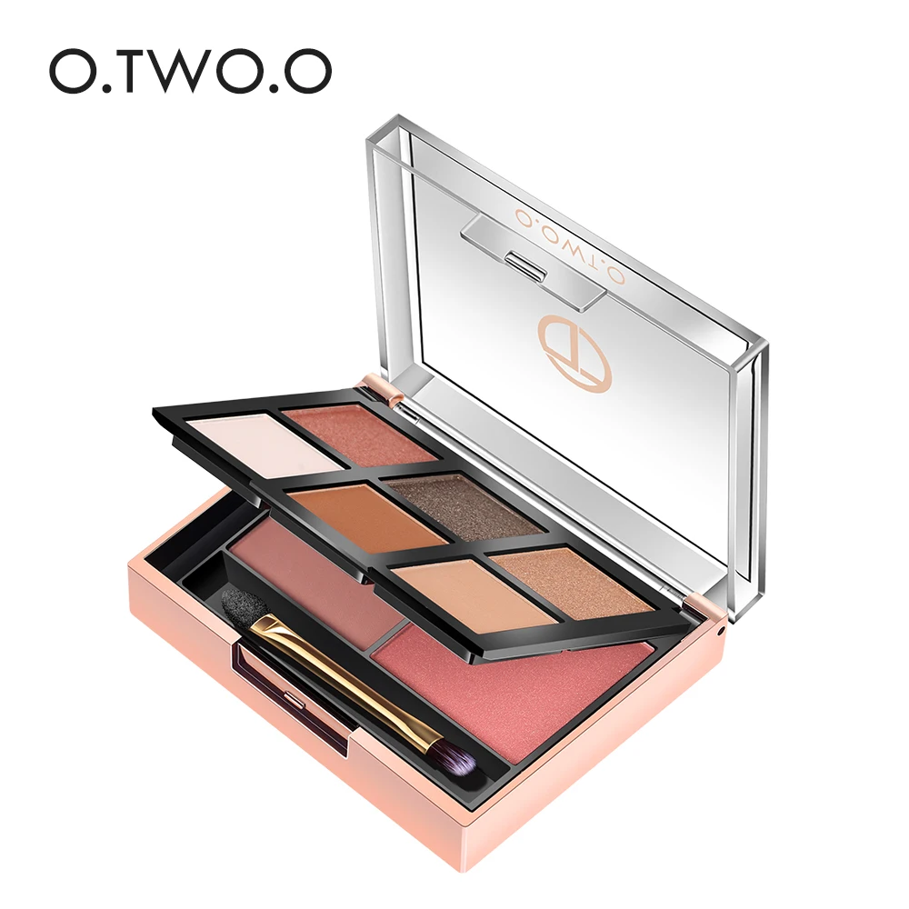 O.TWO.O 2 в 1 палитра теней для век 6 цветов + пудра румян цвета легко носить пигментный