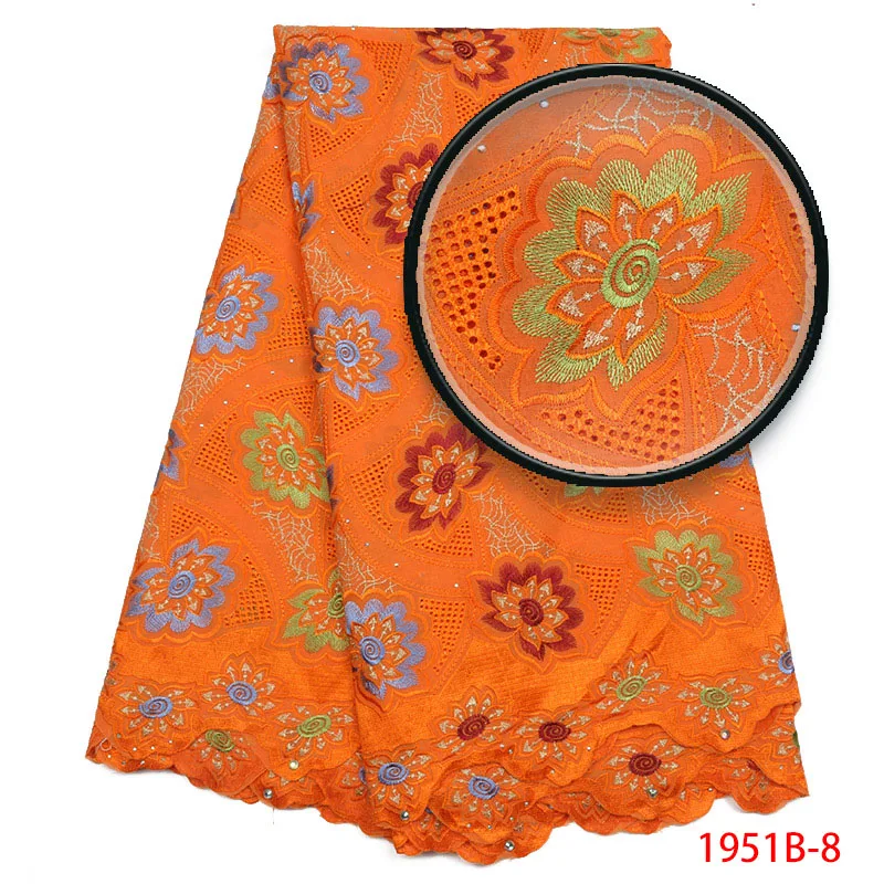 

2018 African Cotton lace fabric with embroidery Add Stones lace cord lace fabric for wedding dress orange Fabric AMY1951B-2