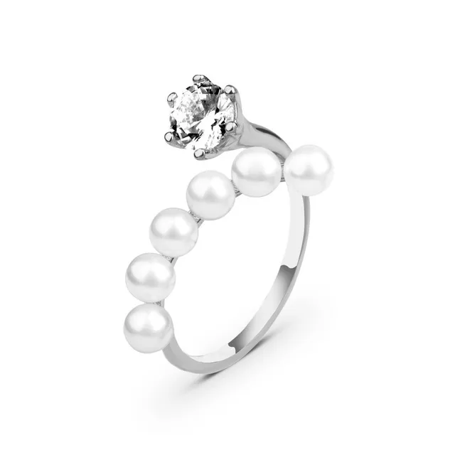 Personality Simulated Pearl Zircon Open Rings For Women Jewelry fashion trendy bijoux adjustable ring