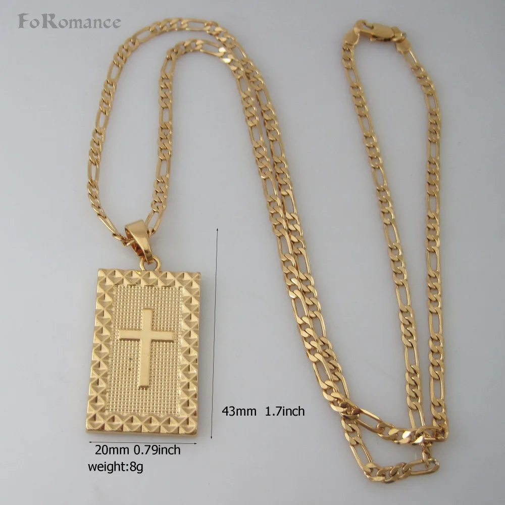 

ORDER 10$ GET FREE SHIPPING/ YELLOW GOLD GP FILLED 24" FIGARO NECKLACE&JESUS CROSS CRUCIFIX PENDANT RELIGION /Great Gift