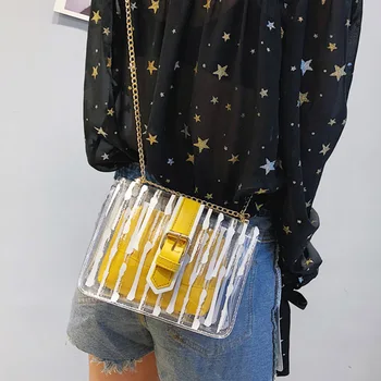 

Hot Selling 2-in-1 Transparent One-shoulder Lady's Stripe Crossbody PU Fashion Chain Square Bags -B5