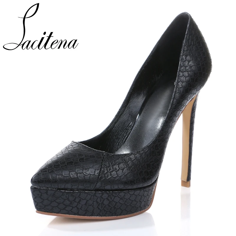 

Black Sheepskin Shoes Women Party Shoes 13cm Super High Heel Shoes