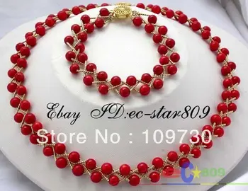 

hot sell new - Jewelry 00241 17" 6mm nature round red coral necklace bracelet (A0425)