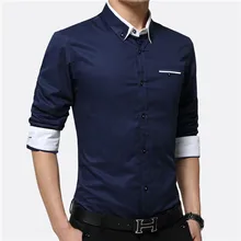 Бренд хлопковые мужские рубашки Деловые с длинными рукавами мужские топы с отложным воротником мужская рубашка Slim Fit популярный дизайн