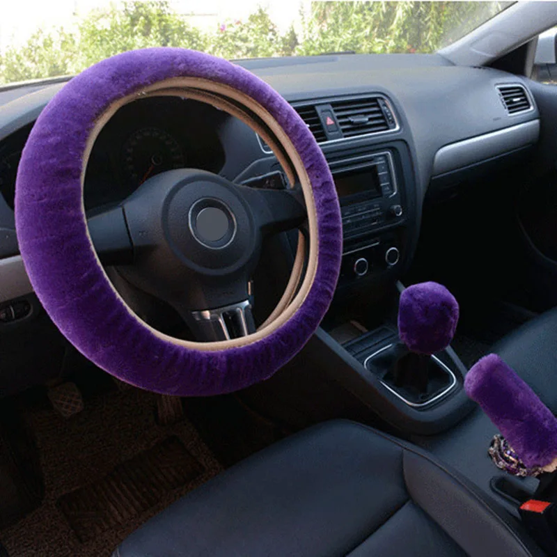 

New 3Pcs Winter Plush Fur Car Steering Wheel Cover Hand Brake Handbrake Cover Gear Knob Cover Fluffy Soft Grab Car Styling B