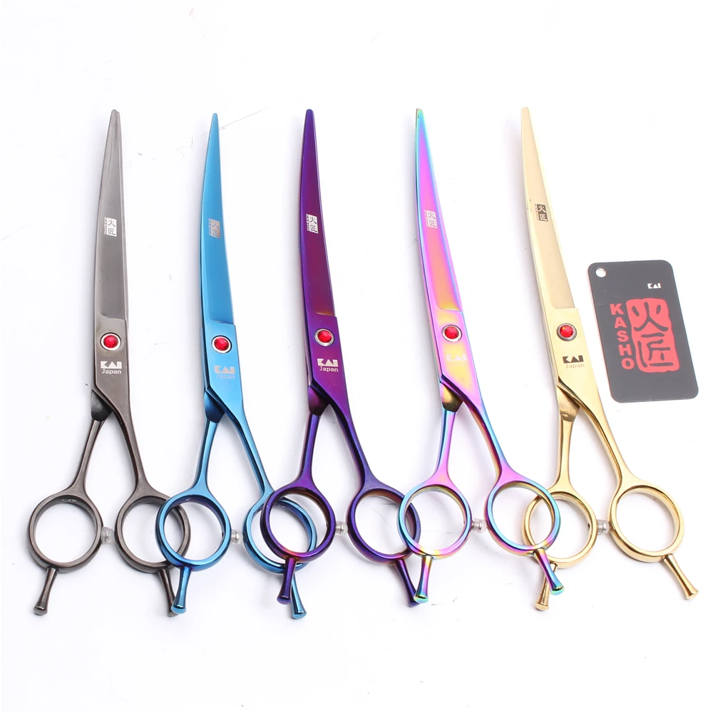 

8" 22.5cm Titanium Kasho Dogs Grooming Scissors Up Curved Scissors Bend Up Shears Professional Pets Shears Animal Scissors H4003