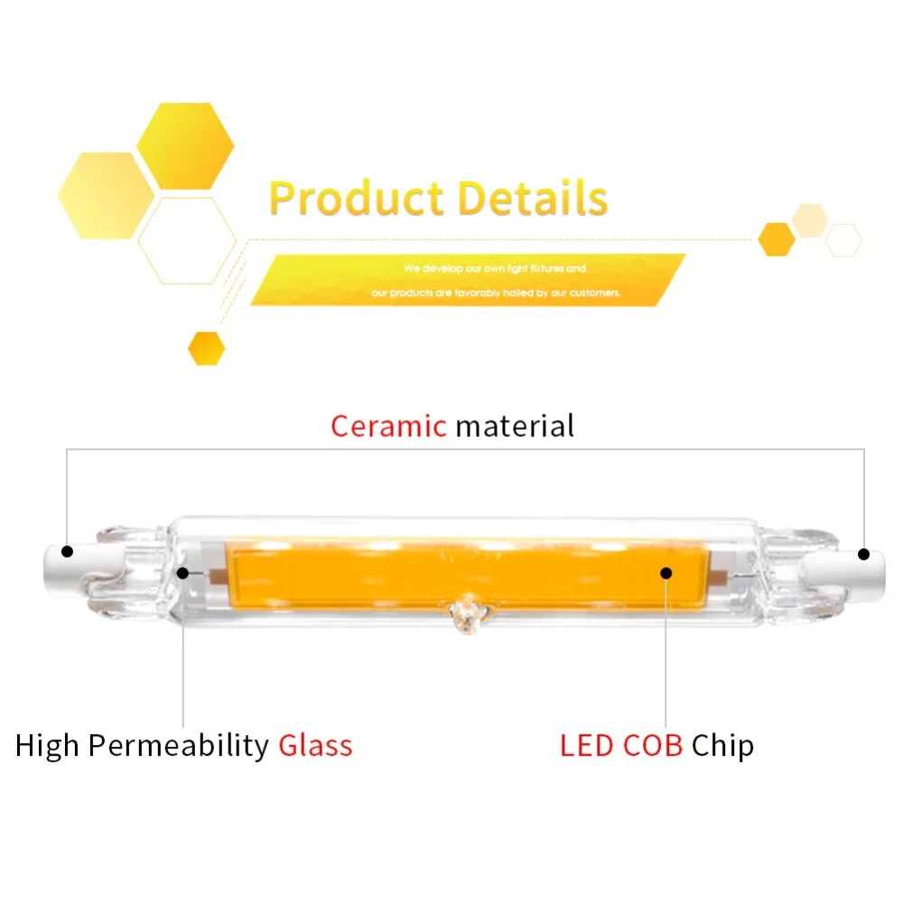 R7S светодиодный светильник COB стеклянная трубка 78 мм 8 Вт 118 мм 13 Вт Замена галогенной лампы 80 Вт J78 J118 лампарда Точечный светильник AC 220 В 240 В