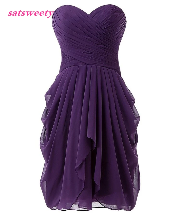 Satsweety Custom Color Real Photo Chiffon Bridesmaid Dresse 2021 New Knee Length Sleeveless Short Prom Party Gown Plus Size | Свадьбы и