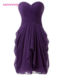 Satsweety Custom Color Real Photo Chiffon Bridesmaid Dresse 2021 New Knee Length Sleeveless Short Prom Party Gown Plus Size