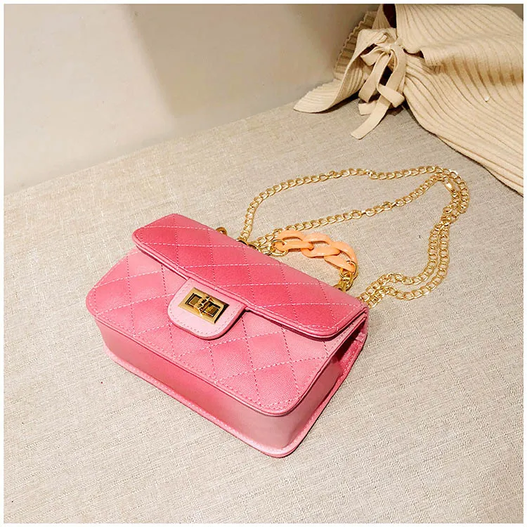 Luxury Women Classic handbag Designer Pink Blue Gradient PU Leather Lingge Shoulder Bag (8)