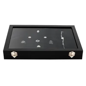 

100 Slot Earring Ring Jewelry Display Storage Box Tray Case Organizer Holder w/ Glass Top Black