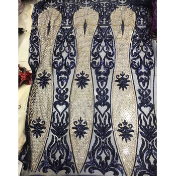 

High Quality Navy Blue/Gold Nigeria French Lace Fabric 5 Yards Tulle African Lace Fabric 2019 Sequin Lace Fabric X1510