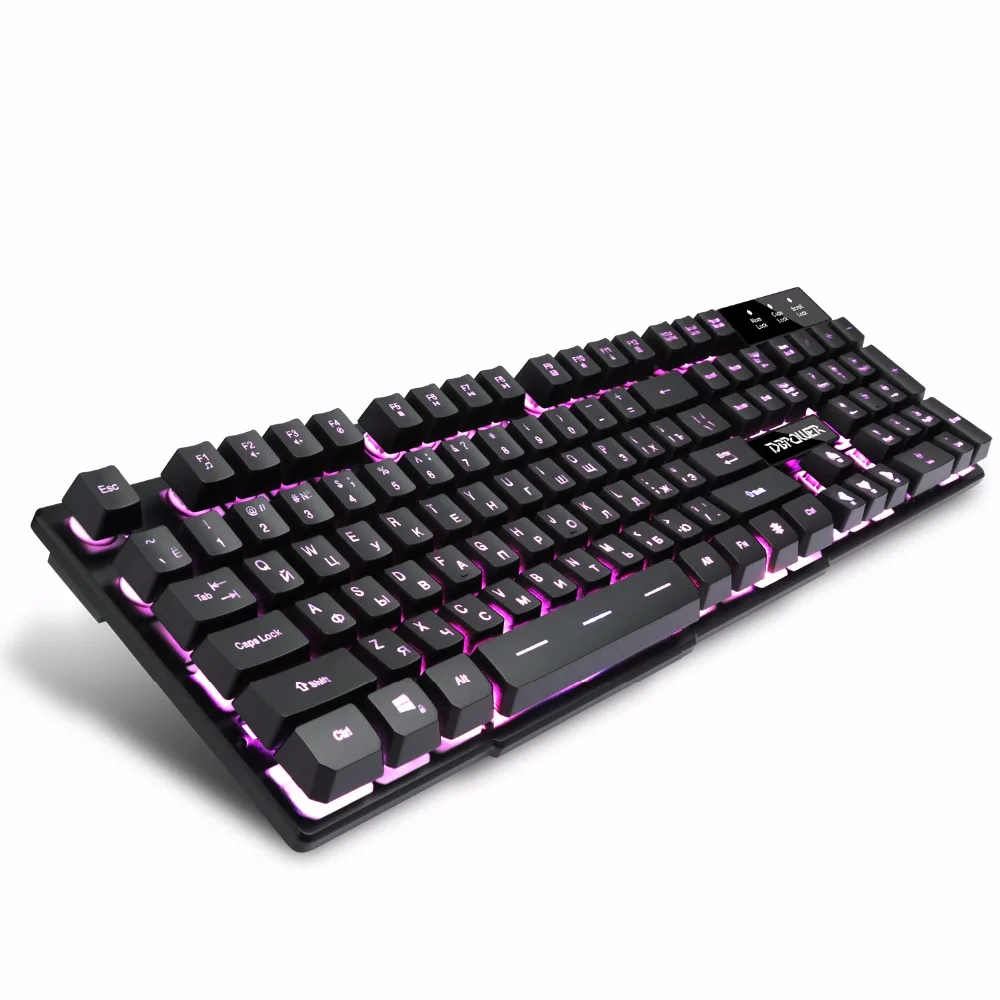 DBPOWER русских букв Игровая клавиатура с плавающими KeyCaps 3 Цвет подсветки Teclado Gamer