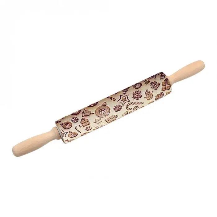 Christmas Gift Pattern Embossing Rolling Pin For DIY Kitchen Gingerbread Cookies TN88