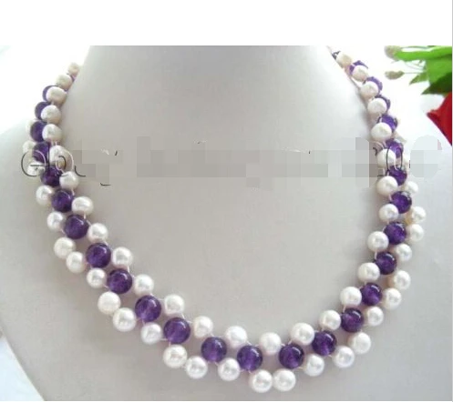 

FREE shipping>>>>>Handwork Natural White Pearl Purple Jade Necklace! new