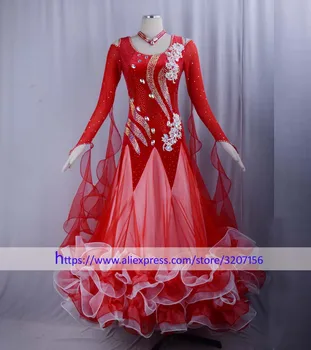 

Standard Ballroom Dress Women New Of 2018 Custom Long sleeve velvet red color Waltz Ballroom Dance Competition Dresses